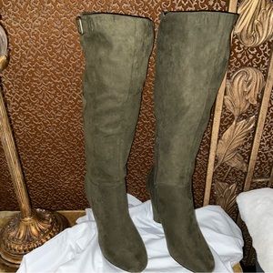 Green suede knee high boots